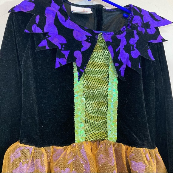 Girls Witch Black Orange Halloween Bats Costume - Picture 7 of 9